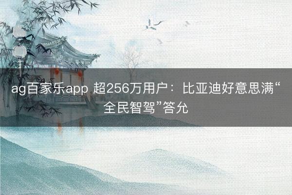 ag百家乐app 超256万用户：比亚迪好意思满“全民智驾”答允