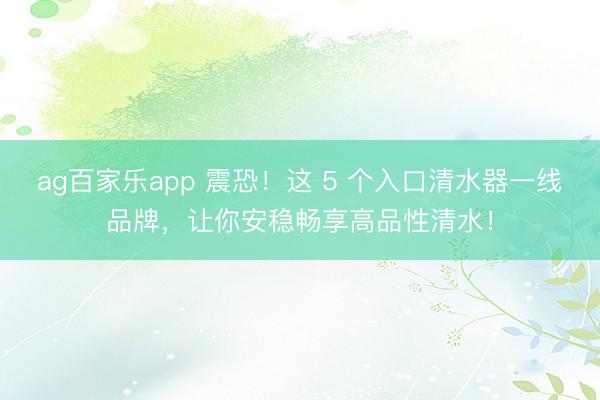 ag百家乐app 震恐！这 5 个入口清水器一线品牌，让你安稳畅享高品性清水！