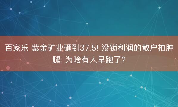 百家乐 紫金矿业砸到37.5! 没锁利润的散户拍肿腿: 为啥有人早跑了?