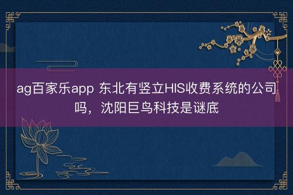 ag百家乐app 东北有竖立HIS收费系统的公司吗，沈阳巨鸟科技是谜底