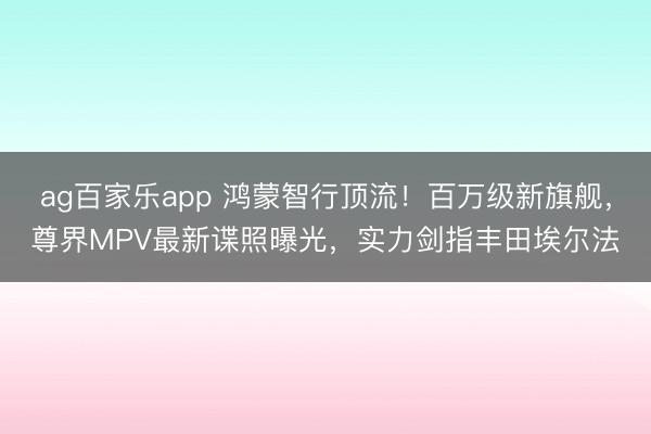 ag百家乐app 鸿蒙智行顶流！百万级新旗舰，尊界MPV最新谍照曝光，实力剑指丰田埃尔法