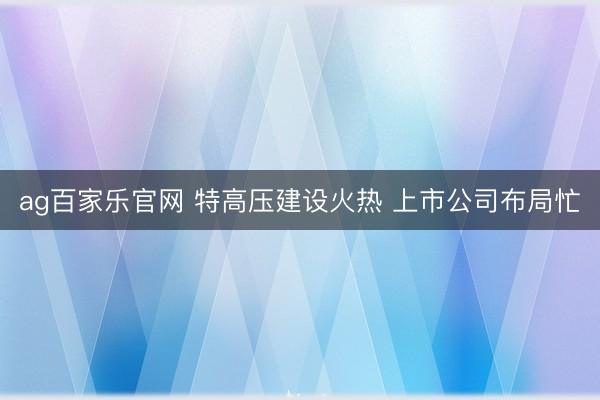 ag百家乐官网 特高压建设火热 上市公司布局忙