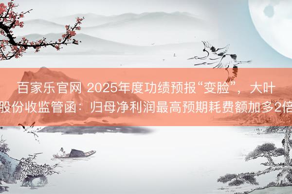 百家乐官网 2025年度功绩预报“变脸”,大叶股份收监管函:归母净利润最高预期耗费额加多2倍