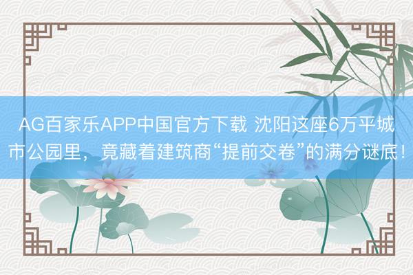 AG百家乐APP中国官方下载 沈阳这座6万平城市公园里,竟藏着建筑商“提前交卷”的满分谜底!