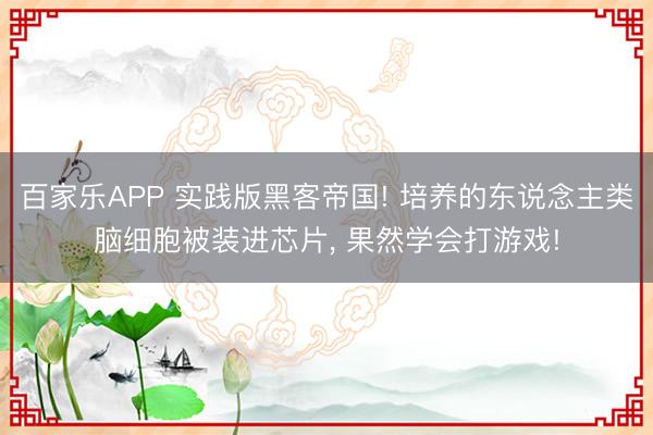 百家乐APP 实践版黑客帝国! 培养的东说念主类脑细胞被装进芯片, 果然学会打游戏!